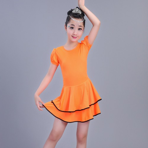 Kids latin dance dresses colorful red green turquoise competition salsa chacha rumba performance dance dresses